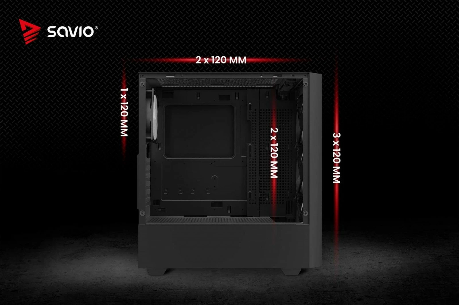 Kasë, Savio NOCTIS FLOW X1, Midi Tower ATX, 4x120 mm PWM, xham i temperuar, rrjetë frontale, e zezë