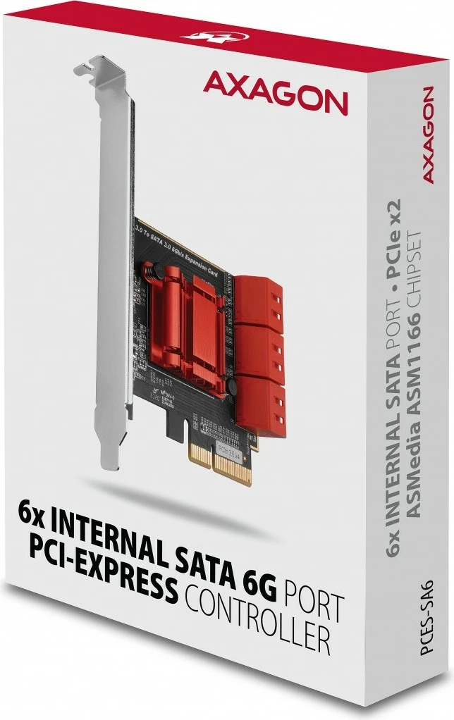 Kontroller SATA PCIe AXAGON PCES-SA6, 6 porta të brendshme SATA 6G, ASM1166, me kapak SP & LP