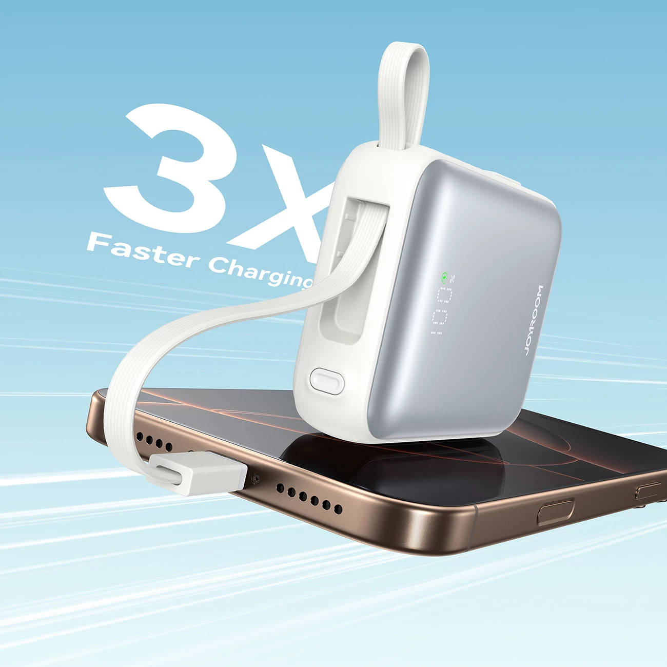 Powerbank Joyroom JR-PBF27, 10000mAh, 22.5W, me kabllo USB-C dhe Lightning të integruara, Bardhë