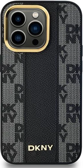 Mbështjellës DKNY Leather Checkered Mono Pattern MagSafe për iPhone 14 Pro Max, i zi
