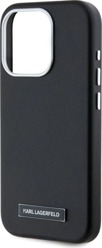 Mbështjellës Karl Lagerfeld FW Metal Plate MagSafe për iPhone 15 Pro, i zi