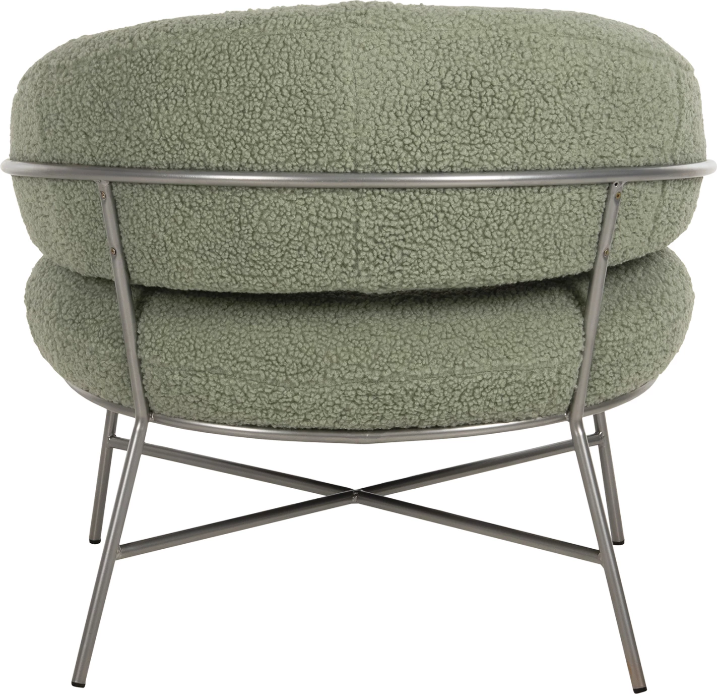 Fotelje TRUDI FH8639.27, ngjyrë fistik, pëlhurë boucle dhe kornizë metalike argjendi, 84x79x76H cm