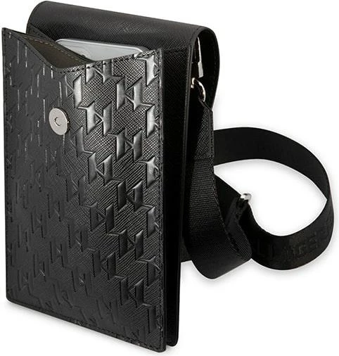 Çantë dore Karl Lagerfeld Monogram Plate, për telefon, e zezë