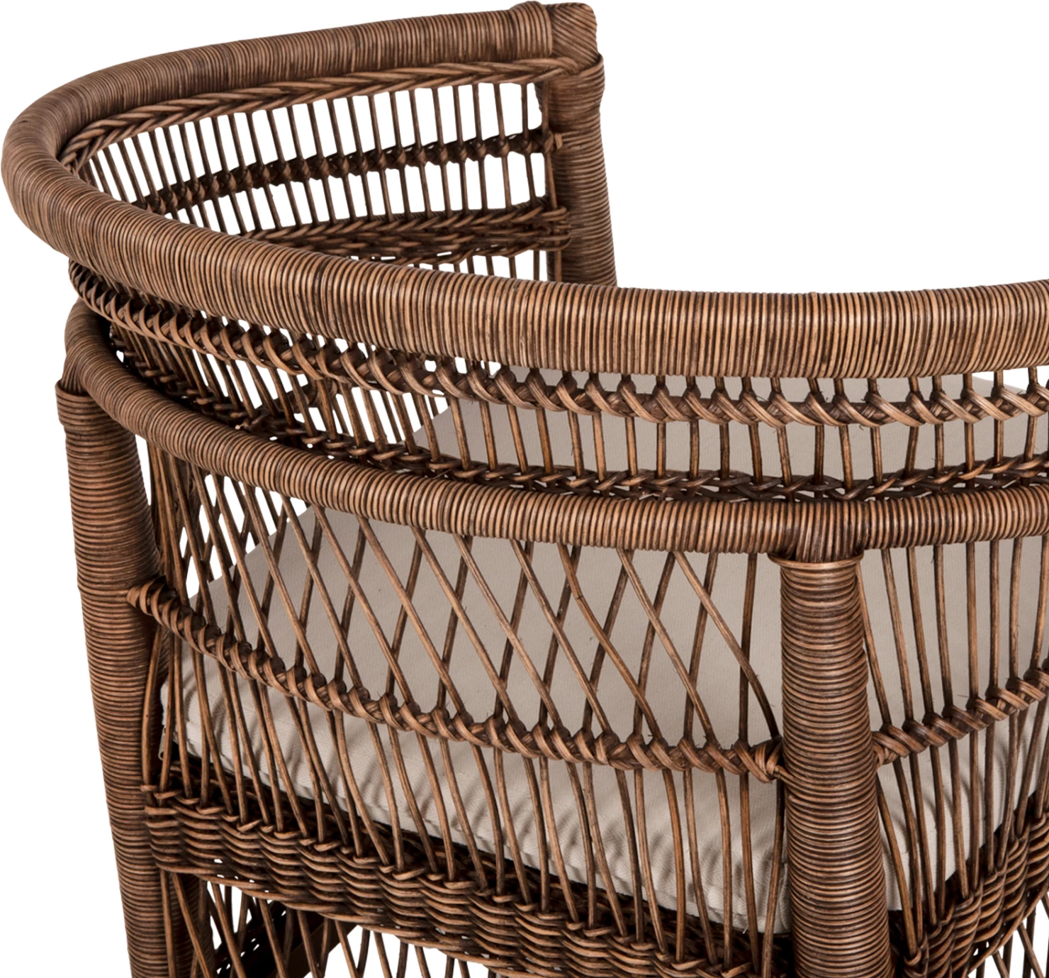 Karrige MALAWI FH9635.01 dru mahogany me rattan, jastëk kafe-bardhë, 80x70x86H cm