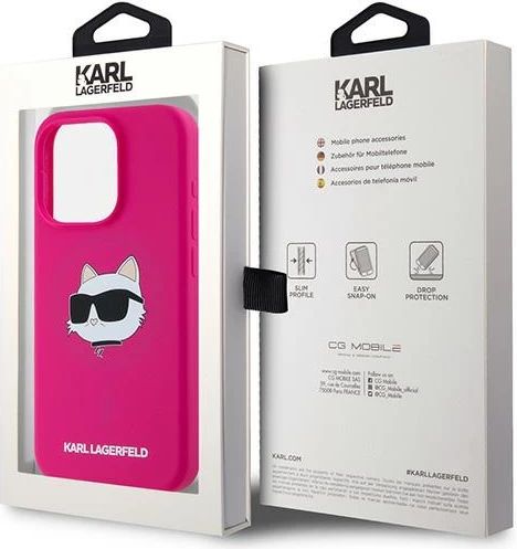 Mbështjellës Karl Lagerfeld Silicone Choupette Head MagSafe për iPhone 15 Pro, Rozë