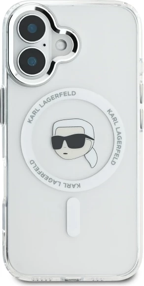Mbështjellës Karl Lagerfeld IML Metal Karl Head MagSafe për iPhone 16 Plus, Bardhë