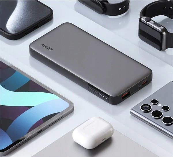 Power bank AUKEY PB-Y41, 10000mAh, 30W, 2xUSB, LED, Gri