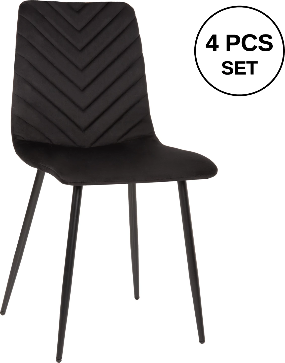 Karrige ngrënieje LATRELL, FH8587.04, kadife e zezë & këmbë metalike të zeza, 43x54x88H cm., set prej 4 copësh