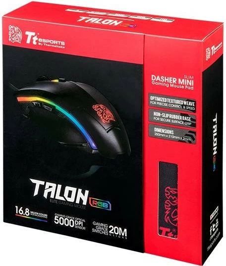 Maus + Mauspad Thermaltake Tt eSports Talon Elite RGB, me ndriçim, i zi, set