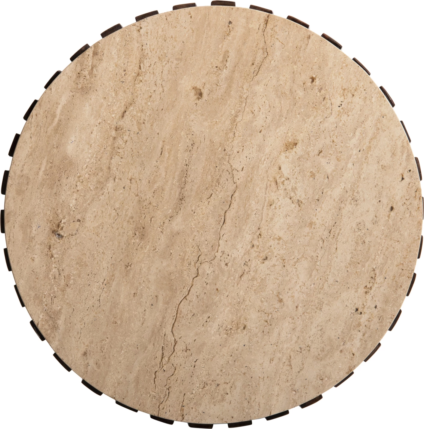 Tavolinë anësore KREST FH9711 dru akacie ngjyrë kafe e çelët-bardhë travertin Φ50x50Hcm