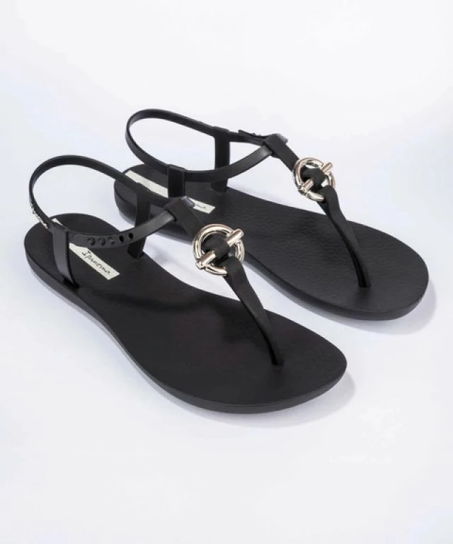 Sandale flip-flop për femra Ipanema, të zeza me të arta