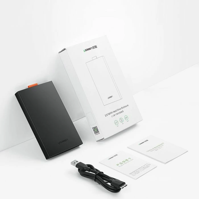 Kasë për HDD/SSD 2.5\" SATA UGREEN 60353 USB 3.0 me UASP, e zezë, në kuti