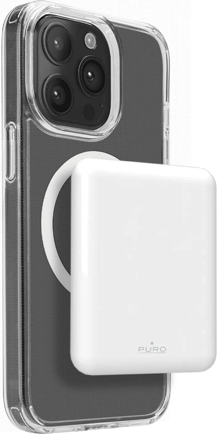 Powerbank Puro Power Mag 5000mAh me MagSafe, USB-C, Bardhë