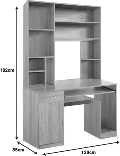 Tavolinë kompjuteri me raft, ngjyrë sonoma, 120x55x182cm