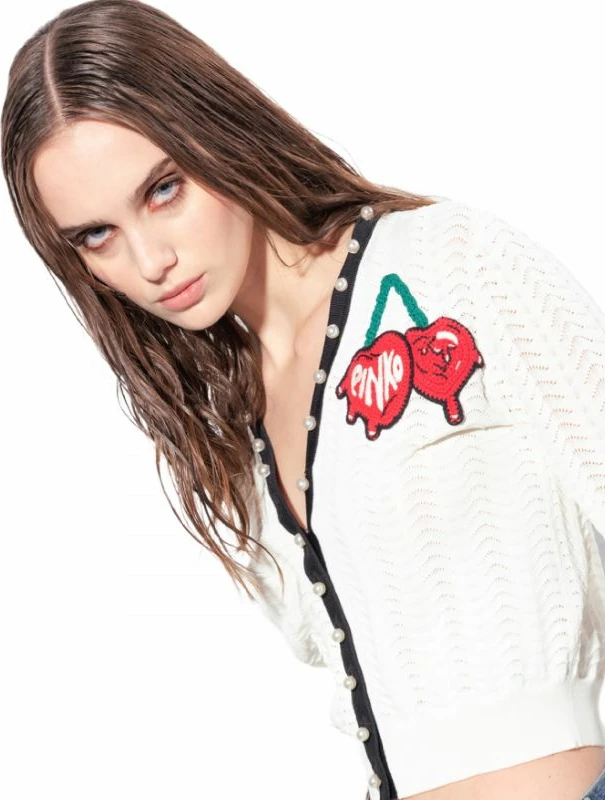 Kardigan i shkurtë për femra Pinko, me qershi të qëndisura