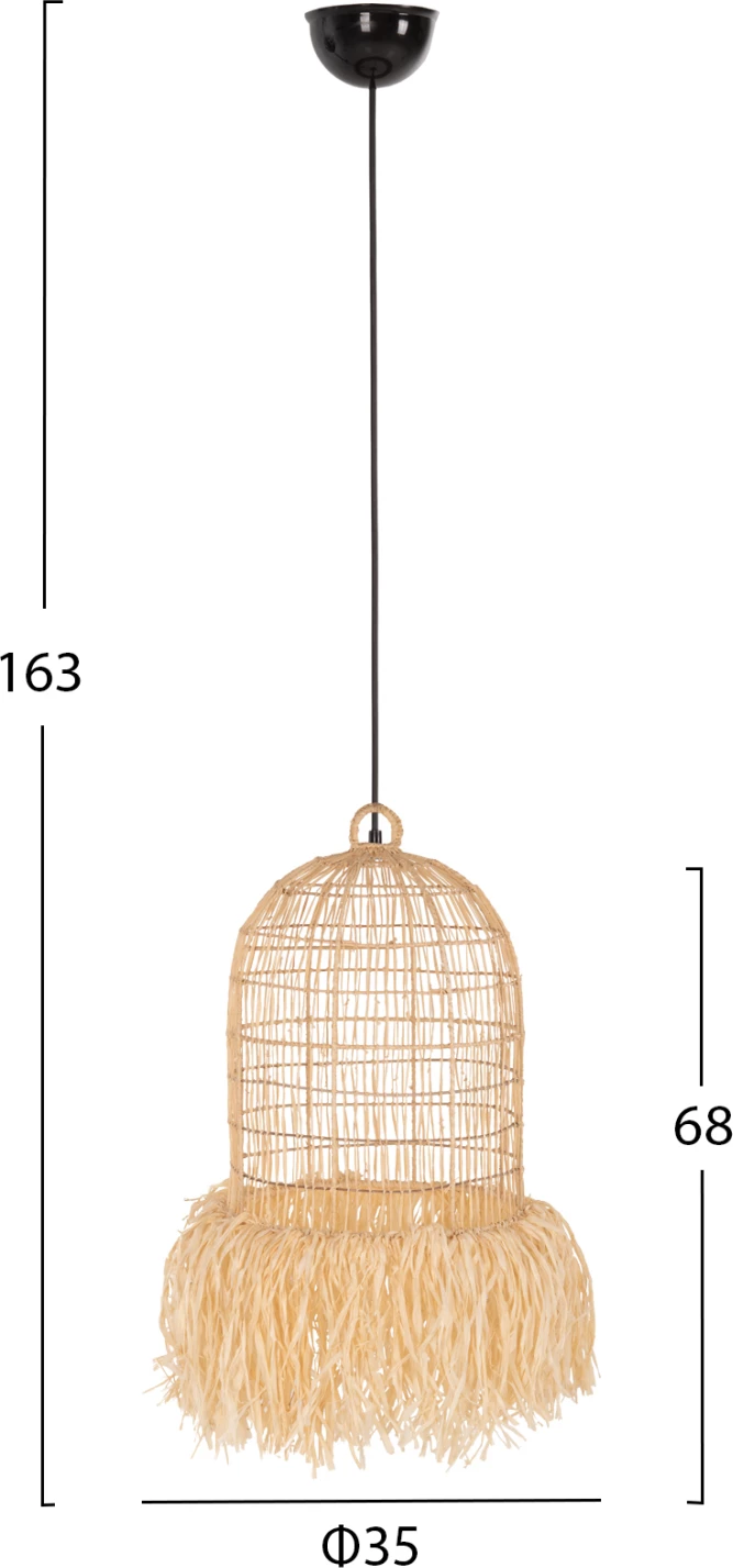 Llambë varëse tavani FH7890 fibra fletë palme ngjyrë natyrale Φ35x163Hcm