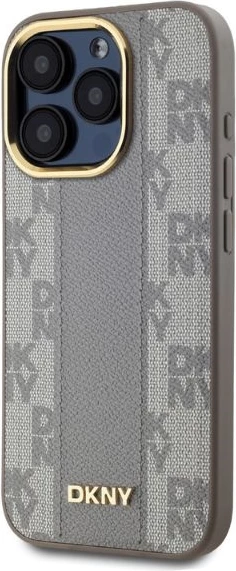 Mbështjellës DKNY Leather Checkered Mono Pattern MagSafe për iPhone 15 Pro, Bezhe