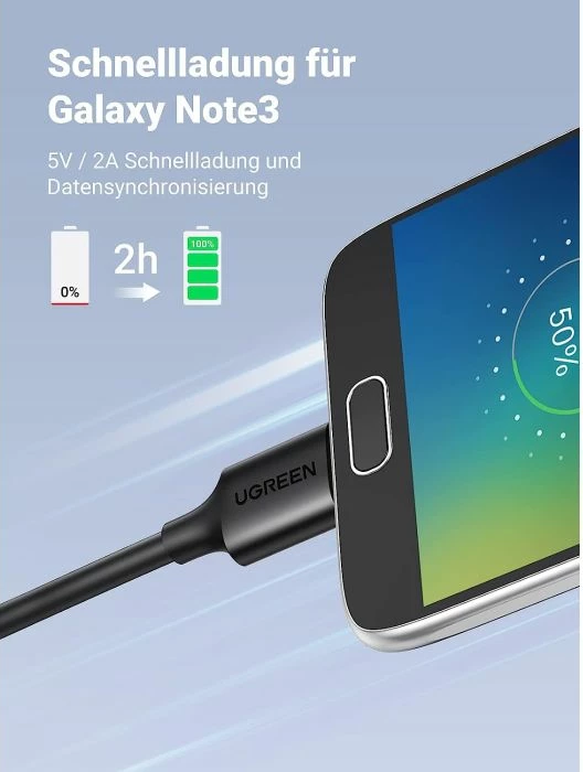 Kabllo USB 3.0 UGREEN 10841 USB-A në Micro-B 1m, 5Gbps, e zezë