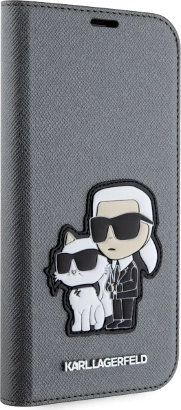 Mbështjellës Karl Lagerfeld KLBKP14SSANKCPG për iPhone 14 6.1", Saffiano Karl & Choupette, argjendtë