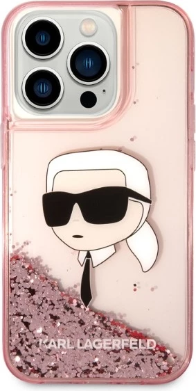 Mbështjellës Karl Lagerfeld Glitter Karl's Head për iPhone 14 Pro, rozë