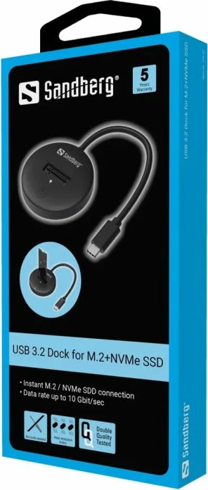 Dock USB 3.2 për SSD M.2/NVMe Sandberg 136-47, USB-C, 10Gbps, i zi