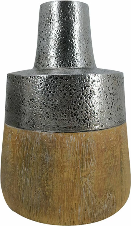 Vazo dekorative CHERN, teksturë druri, argjend, 14x14x20cm
