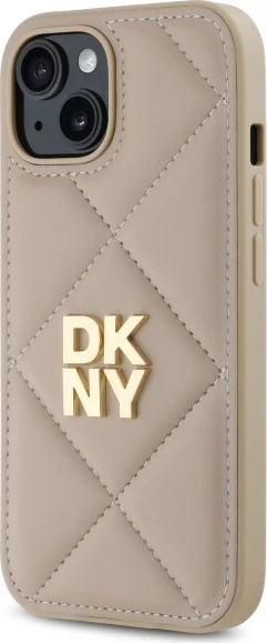 Mbështjellës DKNY Quilted Stack Logo për iPhone 15, Bezhe