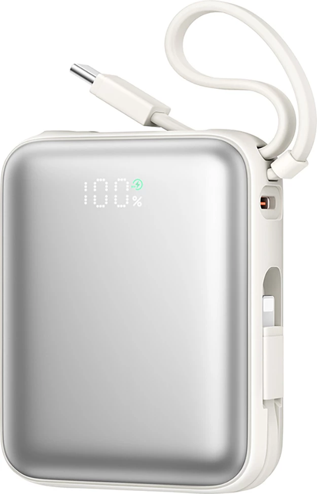 Powerbank Joyroom JR-PBF27, 10000mAh, 22.5W, me kabllo USB-C dhe Lightning të integruara, Bardhë