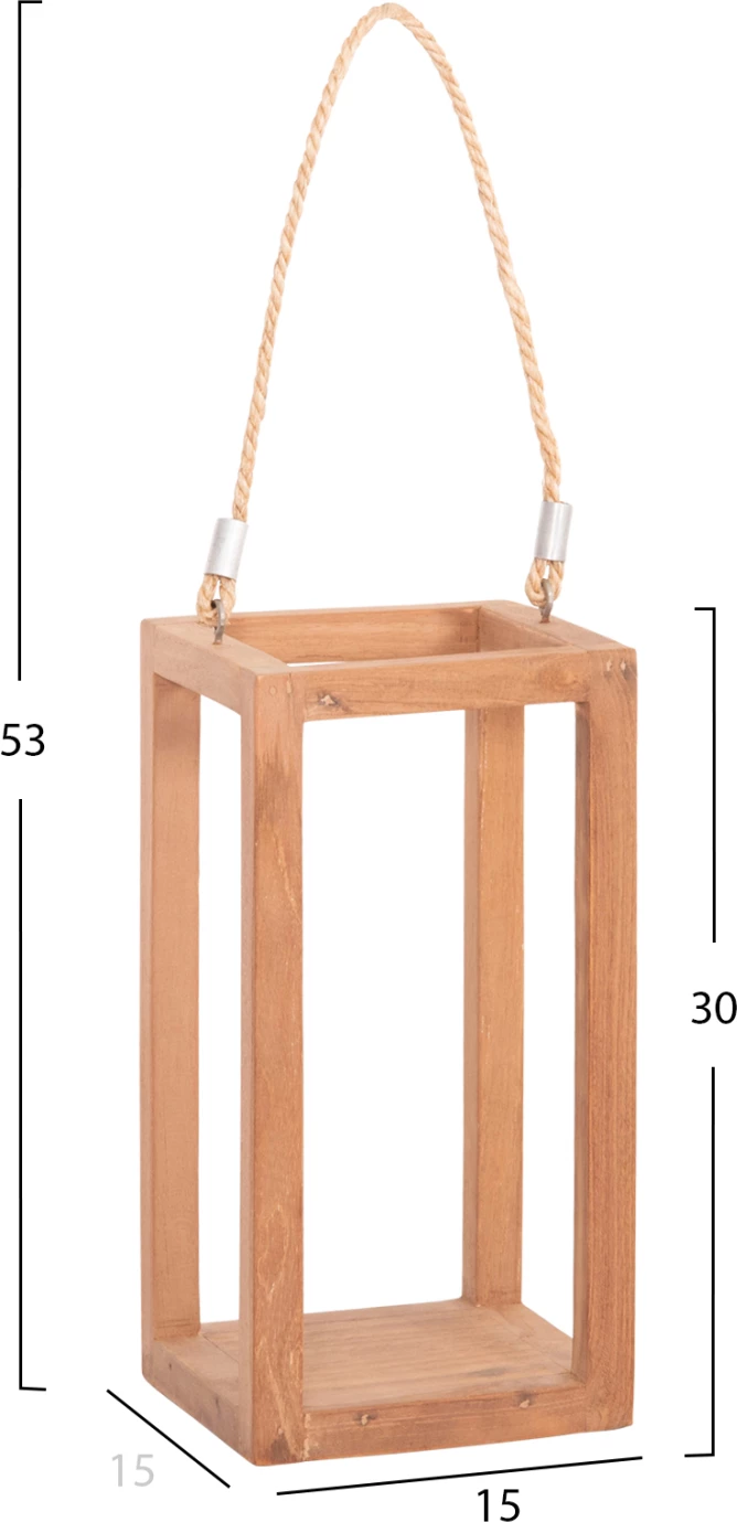 Fener dekorativ për tavolinë për qirinj, dru teak, ngjyrë natyrale, FENT FH4583, 15x15x30-53Hcm