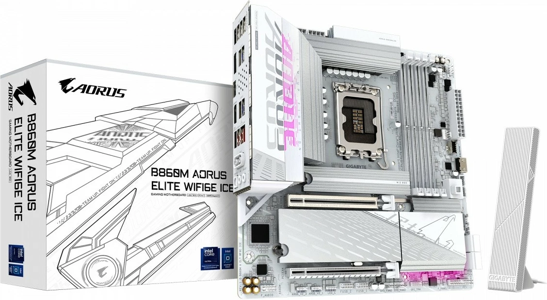 Pllakë amë Gigabyte B860M A ELT WF6E ICE, LGA1851, DDR5, Wi-Fi 6E, Bardhë