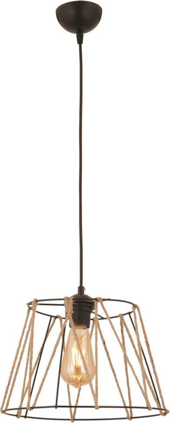 Llambë varëse tavani metalike, ngjyrë zezë me litar bezhë, FH7566.01, Φ30x81Υ cm