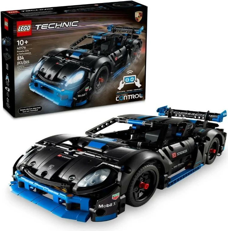Set ndërtimi LEGO Technic Porsche GT4 e-Performance Racing Car 42176, 834 pjesë, i zi/blu