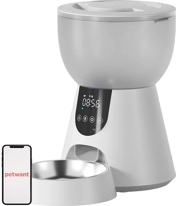 Set ushqyes automatik me LED dhe pijezë PetWant FW2-L, 4L ushqim, 3L ujë, për mace dhe qen të vegjël, Bardhë