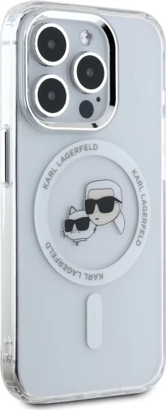 Mbështjellës Karl Lagerfeld IML Metal Karl&Choupette Head MagSafe për iPhone 15 Pro Max, Bardhë
