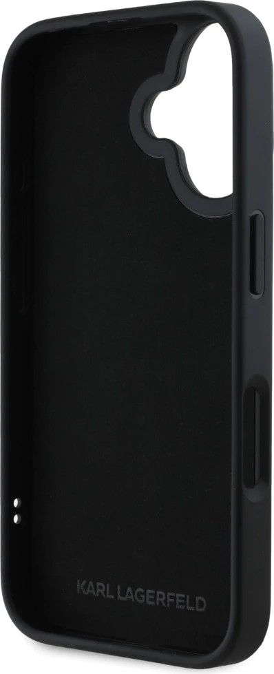 Mbështjellës Karl Lagerfeld HC 3D Rubber Elongated Glitter për iPhone 16, i zi