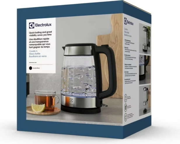çajnik elektrik, Electrolux, Create 4 E4GK1-4GB, 1.7 L, 2200 W, e zezë/çelik/transparente