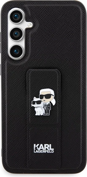 Mbështjellës Karl Lagerfeld Gripstand Saffiano Karl&Choupette Pins për Samsung Galaxy S23 FE, i zi