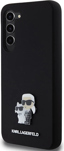 Mbështjellës Karl Lagerfeld Silicone Karl & Choupette Metal Pin për Samsung Galaxy S23+, i zi