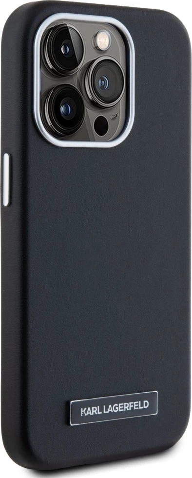 Mbështjellës Karl Lagerfeld FW Metal Plate MagSafe për iPhone 15 Pro Max, i zi