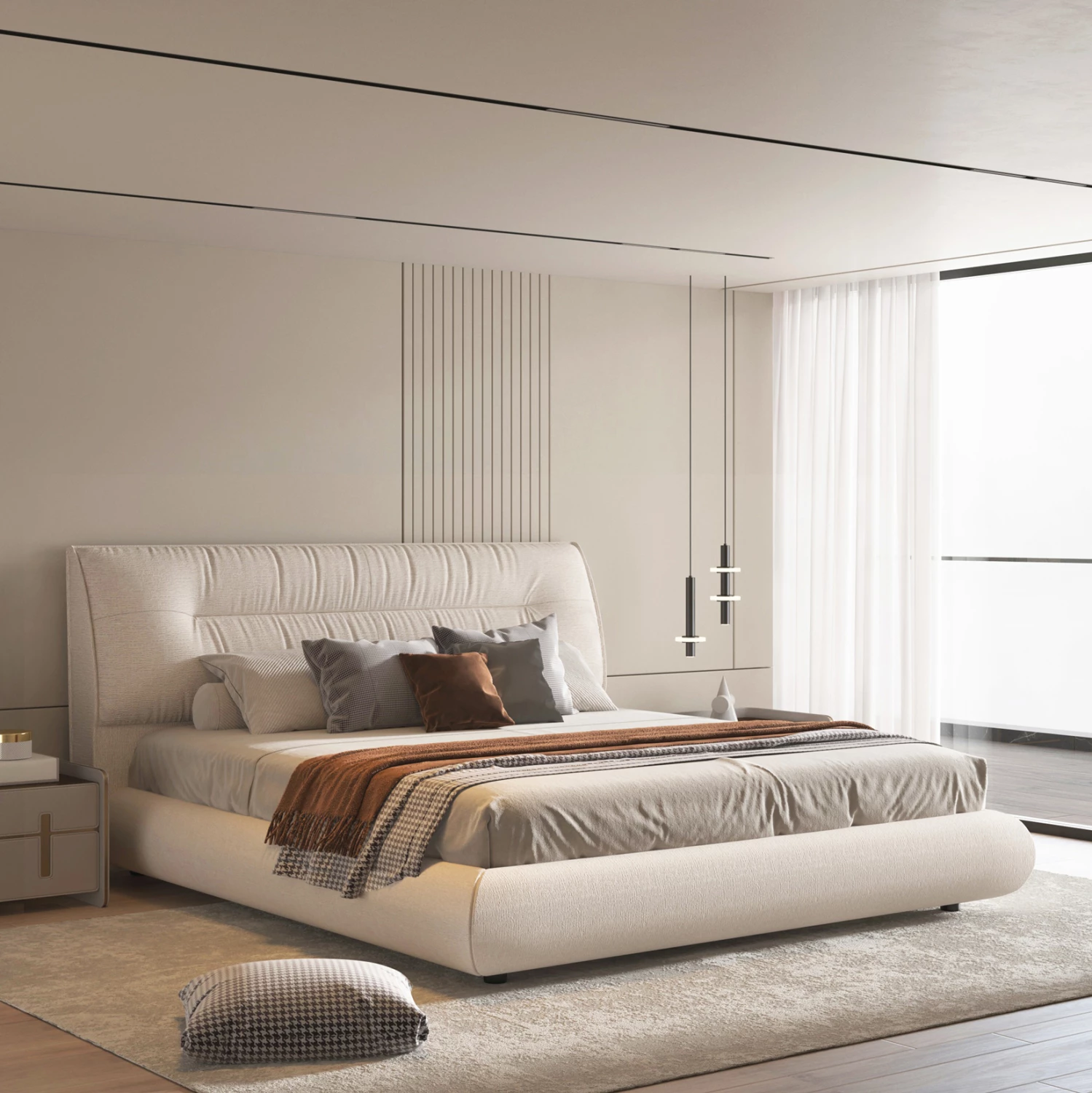 Krevat ASCOTT me hapësirë për depo, stof ecru, CD736.03, për dyshek 160x200cm