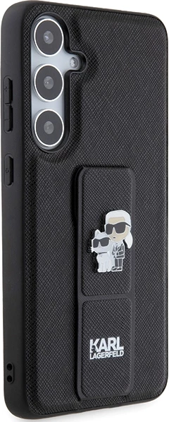 Mbështjellës Karl Lagerfeld Gripstand Saffiano Karl&Choupette Pins për Samsung Galaxy S24+, i zi