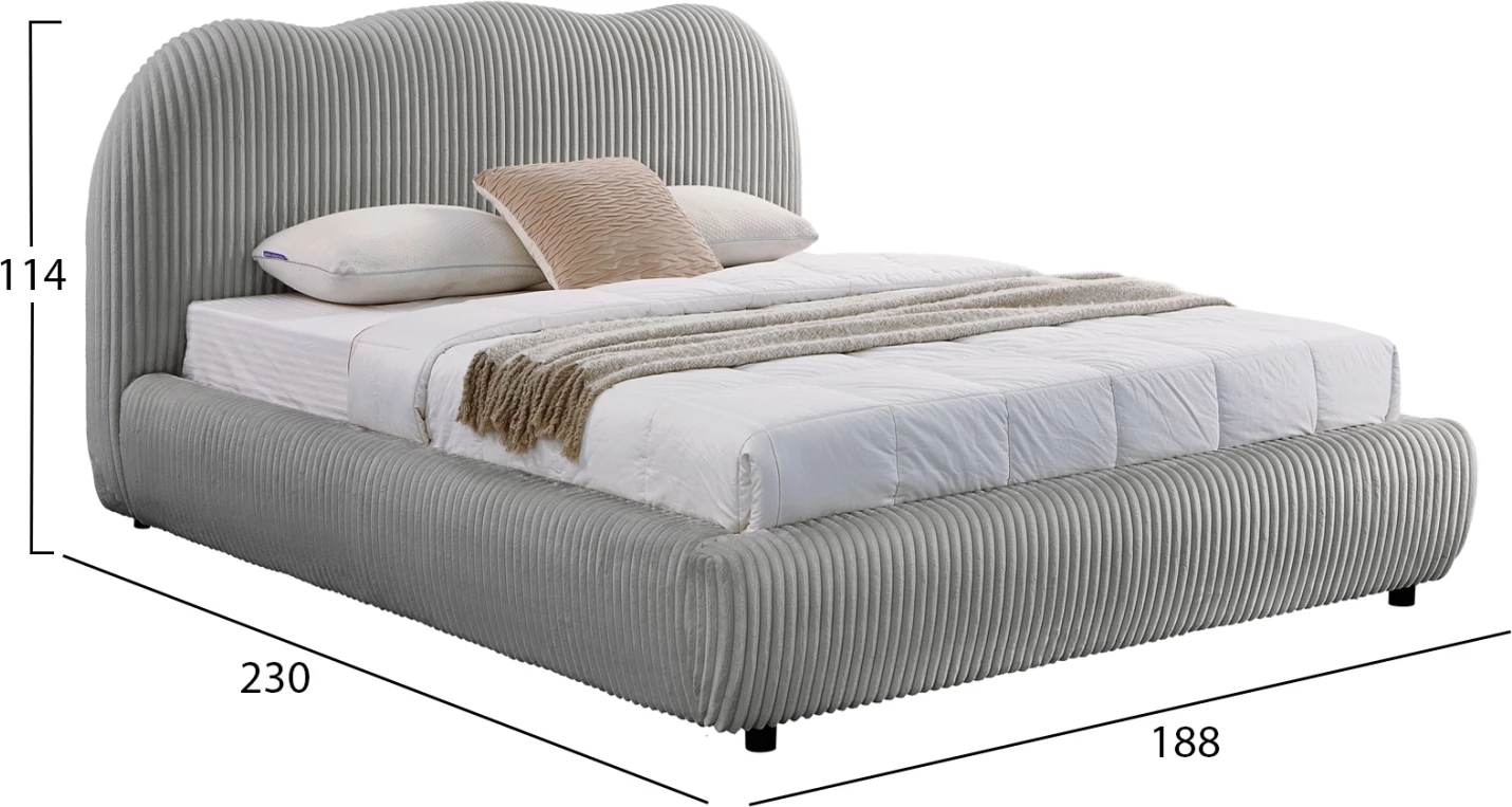 Krevat dopio me hapësirë për depo, material pelushi sintetik, ngjyrë gri, KALLY FH729.01, dyshek 160x200cm