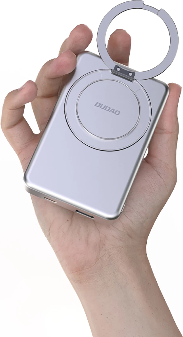 Powerbank Dudao K28, 10000mAh, MagSafe, kasë metalike, ring stand, Gri
