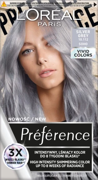 Ngjyrë për flokë L'Oreal Paris Preference Vivid Colors 10.112 Silver Grey për femra, 1 copë