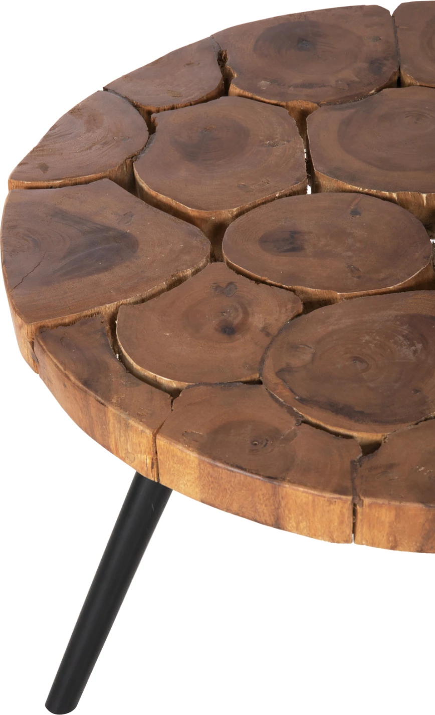 Tavolinë kafeje RIBBEN, dru suar i fortë, këmbë metali të zeza, Φ80x45H cm