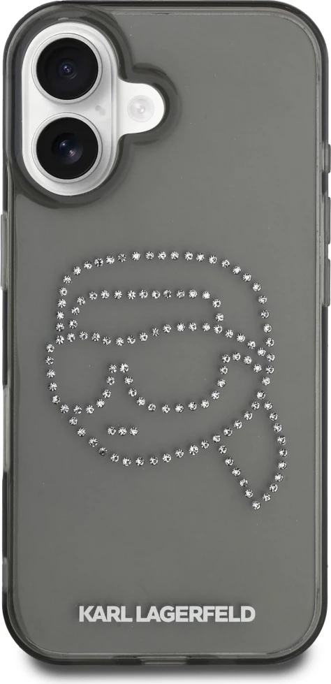 Mbështjellës Karl Lagerfeld IML Rhinestones Karl Head për iPhone 16, i zi