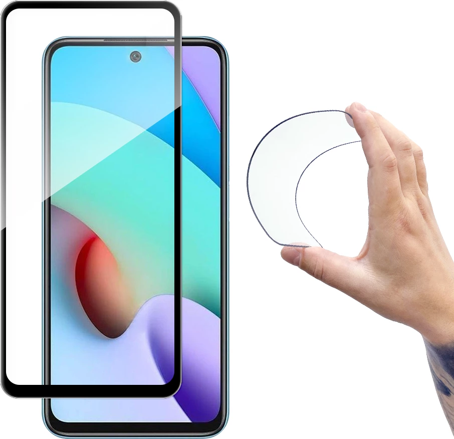 Mbështjellës xhami Wozinsky Full Cover Flexi Nano për Xiaomi Redmi 10, i zi