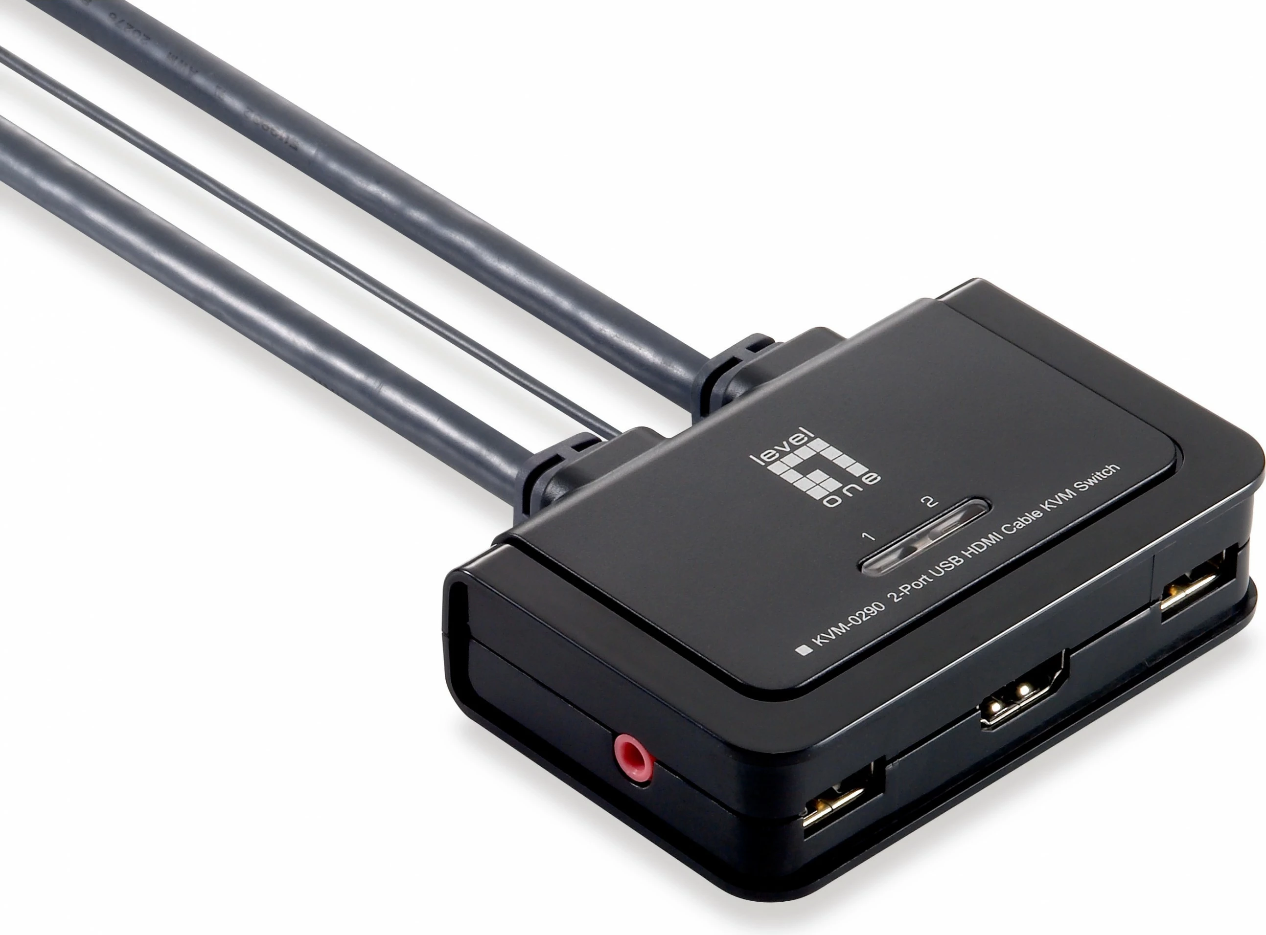 Switch KVM LevelOne 2-Port USB HDMI, 1920 x 1200 pixels, Ngjyrë e zezë, Gri