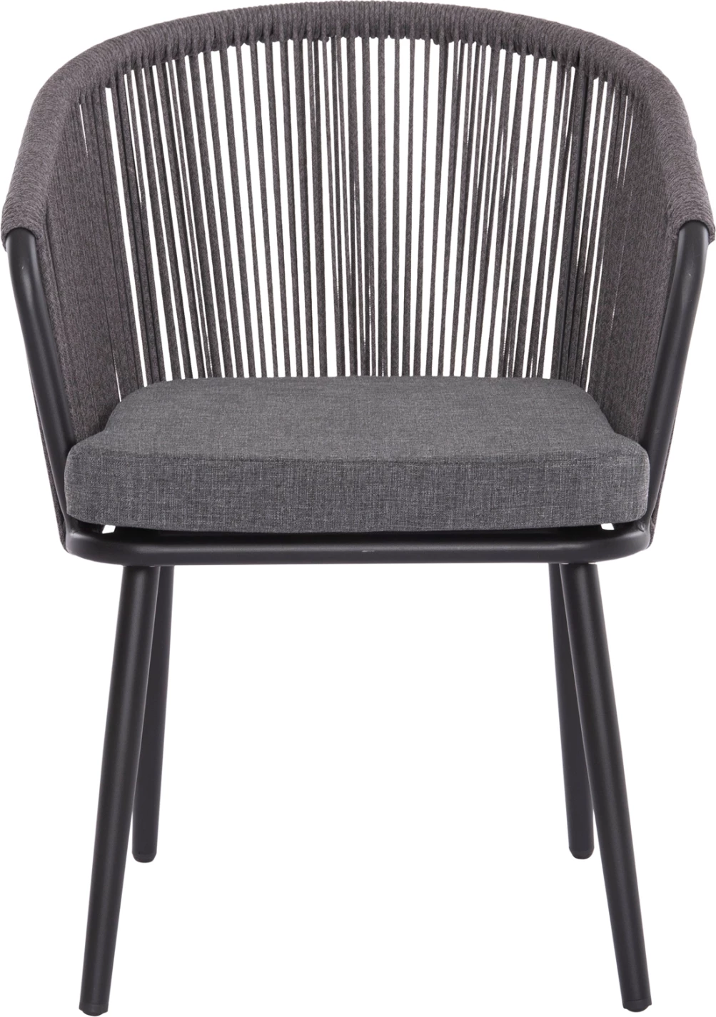 Karrige për ngrënie HARRIET FH5548.13 alumini, kornizë e zezë-antracit, litar P.E. & jastëk, 60x62x80.5H cm, set prej 4 copash