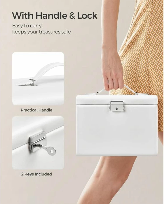 Kuti bizhuterish SONGMICS JBC159W01, 4 nivele, me çelës & pasqyrë, 17.5 x 22.5 x 16.5 cm, e bardhë